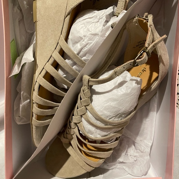 Taupe suede sandals. - Picture 2 of 2